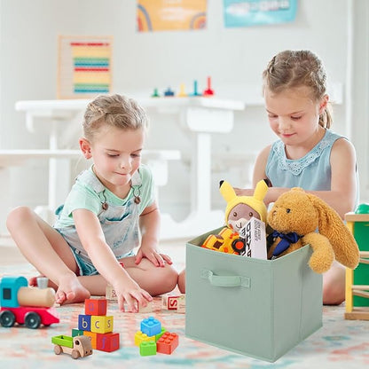 Stero Fabric Storage Bins 6 Pack Fun Colored Durable Storage Cubes with Fabric Handles Foldable Cube Baskets for Home, Kids Room, Closet and Toys Organization Cyan, Green, Yellow