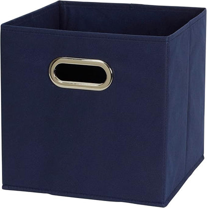 Household Essentials Fabric Storage Bins 6 Piece Set, Strong Poly-Woven Fabric, Sturdy Chipboard Sides, Grommet Front Handle, Stackable and Foldable, Classic Design, Navy