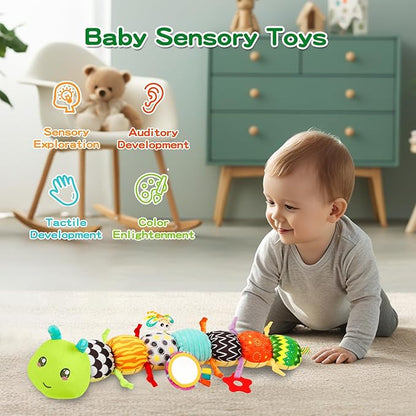 Baby Toys Musical Caterpillar for 0-12 Months, Infant Stuffed Animal with Mirror, Crinkle & Rattle, Tummy Time Toy for Newborn 3 6 9 12 18 Months, Baby Shower Gifts for Boys and Girls
