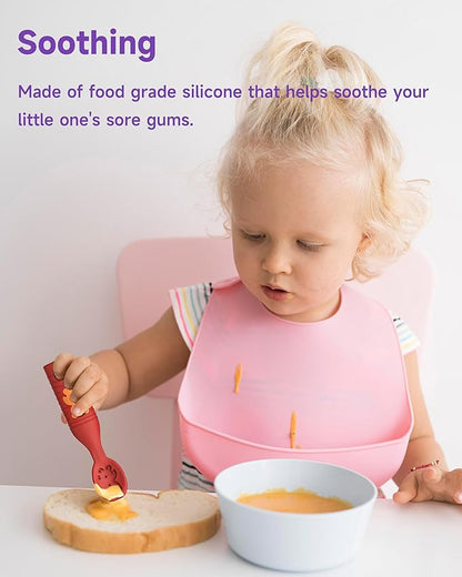 2 Pack Baby Spoons, First Stage Spoons, Food Grade Silicone, 6+ Months, Teething for Self Feeding, Toddler Utensils for Baby Led Weaning, BPA Free