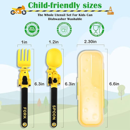 Construction Utensils for Toddlers - Toddler Forks and Spoons - Toddler Spoon and Fork Set - for Kids Utensils - Baby Utensils - Portable Utensil Set for 1 2 3 4 5 years old - Yellow