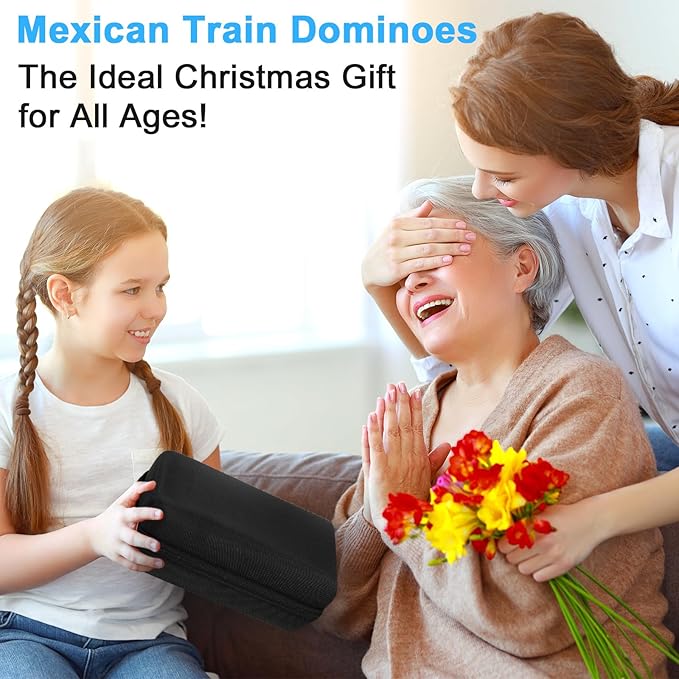 BATURU Double 12 Mexican Train Dominoes Set, Durable Dominos Set for Adults, 91 Dot Tiles with Carry Case, Fun Board Games for Adults & Family Game Night, Travel Games, Easter Basket Stuffers(4 Racks