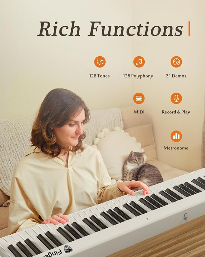 Portable Piano Keyboard, Semi-Weighted Folding Digital Piano 88 Key, Full Size, Wood Grain, Electric Piano Keyboard w/MIDI Bluetooth, Suitable for Adult, Toddler