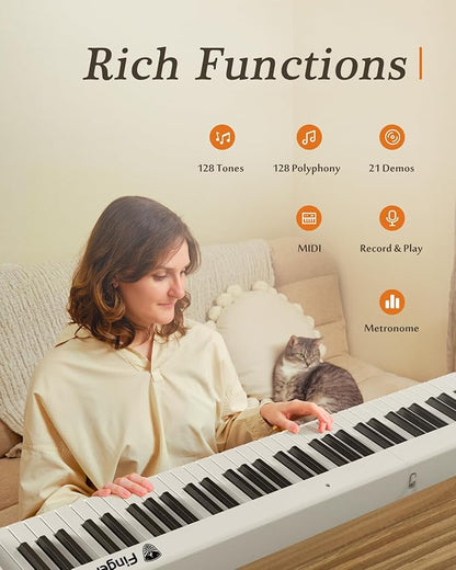 Portable Piano Keyboard, Semi-Weighted Folding Digital Piano 88 Key, Full Size, Wood Grain, Electric Piano Keyboard w/MIDI Bluetooth, Suitable for Adult, Toddler
