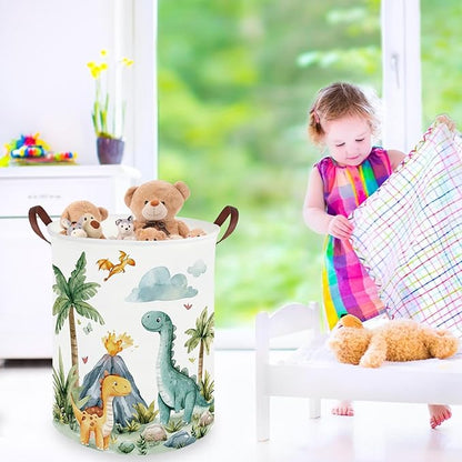 Dinosaurs Baby Laundry Hamper,Collapsible canvas laundry basket,Dinosaur Baskets for Boys,Dragon dirty clothes basket,Baby Room decor(Roaring dinosaur)