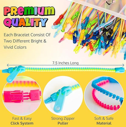 UpBrands Bi-Color 7 1/2-Inch Zipper Bracelets (12-Pack) | Kids' Trendy Dual-Tone Friendship Accessory, Perfect Fidget Toy for Classroom and Parties, Zipper Fun for All Ages