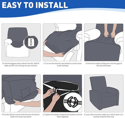 MAXIJIN Waterproof Small Recliner Chair Covers 3 Pieces Recliner Cover That Stay in Place, Lazy Boy Recliner Slipcovers with Pockets Reclining Protector for Pet (Small Recliner, Navy Blue)