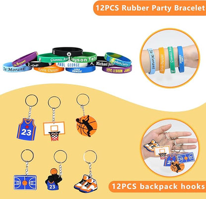 166PCS Basketball Party Favors with Cups Straw Tattoos Sticker Keychain Bracelet Whistle Basketball Toys & Goodie Bags for Birthday Party Supplies, Classroom Treasure Prizes, Basketball Team Gifts