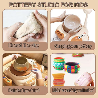 Pottery Wheel for Kids-Clay Sculpting Tools & Painting Kit,DIY Kits Clay Maker for Beginners with 3 Packs Modeling Clays,Birthday Gift for Kids Toys for Girls, Art&Crafts Kits for Kids Ages 8-12