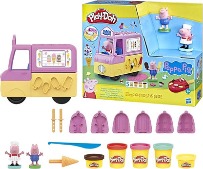 Play-Doh Peppa's Ice Cream Playset with Truck, Peppa Pig and George Figures, and 5 Non-Toxic Modeling Compound Cans, Toy for Kids 3 Years and Up