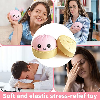 Dumpling Squishy Mystery Box, Super Soft Slow Rising TPR Tear-Resistant Smiley Face Dumpling Toy, Fidget Sensory Toys for Easter Basket Stuffers, Parties, Classroom Prizes Adults Kids（Pink）