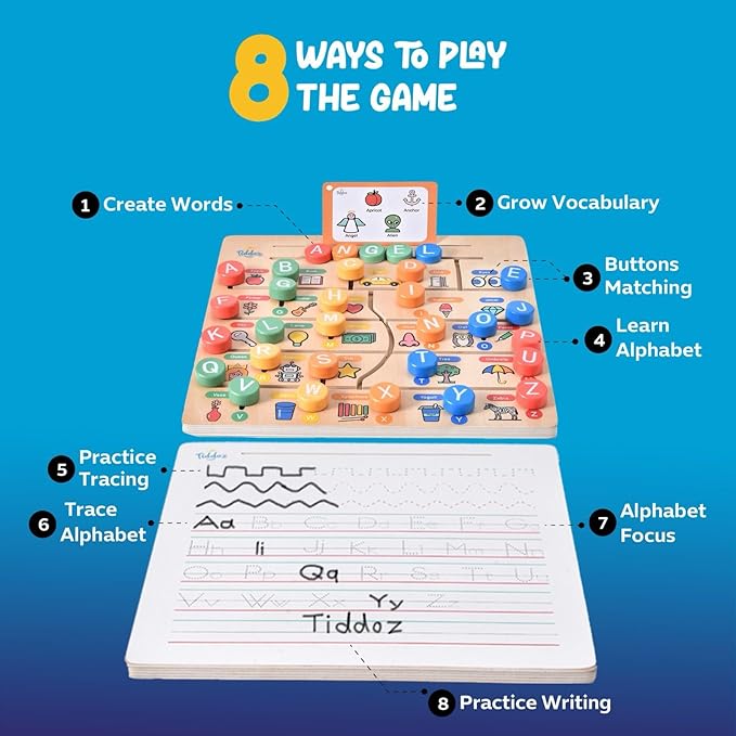 Maze & Trace Alphabet Double-Sided 8in1 Modes! Montessori Toy for Toddlers 3-6 Years. Wooden Puzzle, Flashcards, Tracing & 100+ Sight Words. Encourages Early Literacy & Motor Skills!