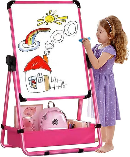 Kids Art Easel with 29.5inch-44inch Height Adjustable Whiteboard&Chalkboard Double Sided Easel 360°Rotating Art Easel for Kids Pink Over 3 Years Old