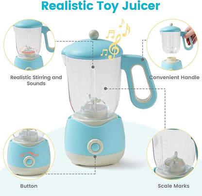 ROBOTIME Pretend Play Kitchen Appliances Toy, Junior Blender Toy with Realistic Light and Sounds, Play Kitchen Accessories Set for Kids Ages 3+, Pretend Kitchen Toys for Boys and Girls