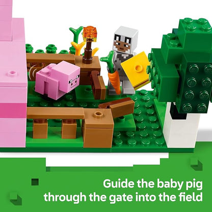 LEGO Minecraft The Baby Pig House Toy Figures and Playset - Building Minecraft Toy for Kids, Boys and Girls, Ages 7+ - with 2 Minifigures for Pretend Play - Gift Idea for Birthdays - 21268