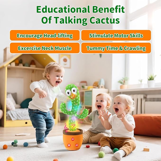Dancing Talking Cactus Baby Toys, Easter Gifts/Easter Basket Stuffers for Kids, Singing Mimicking Recording Toys Repeats What You Say, Comes with English Songs Talking Musical Toy (Rechargeable)