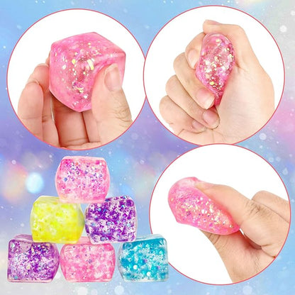 Hooqict 10Pcs Stress Cube Squishy Stress Balls Ice Cube Sensory Squeeze Toys Squishy Fidget Cube Mini Squishies for Kids Teens Adults Stress Relief Classroom Home Office