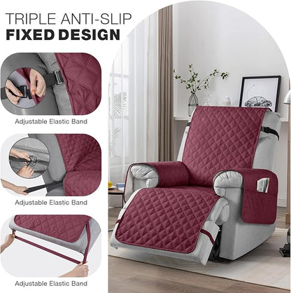 TAOCOCO Non-Slip Recliner Chair Cover Sofa Slipcover, Pet Cover for Large Recliner with Elastic Straps, Washable Chair Seat Cover Recliner Chair Furniture Protector (28'' Oversized, Wine)