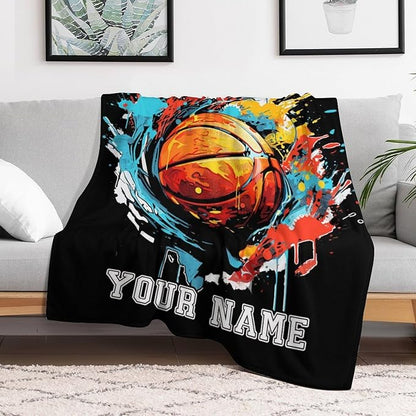 Custom Basketball Blanket - Soft Flannel Sports Basketball Blankets for Girls Boys Kids Basketball Lovers - Warm Basketball Throw Blankets for All Season Lap, Chair, Sofa - 50"x40"