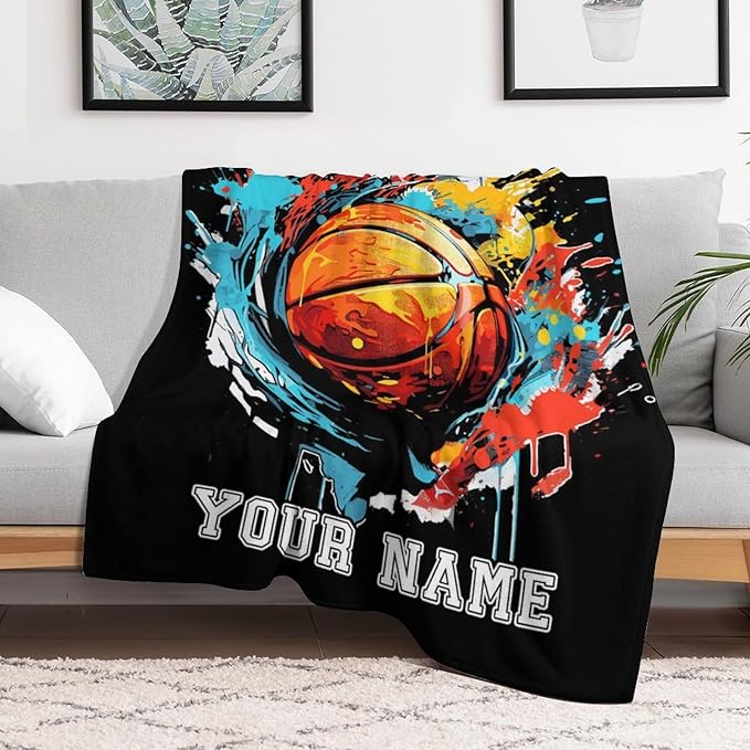 Custom Basketball Blanket - Soft Flannel Sports Basketball Blankets for Girls Boys Kids Pet Basketball Lovers - Warm Basketball Throw Blankets for All Season Sofa Lap, Chair - 40"x30"