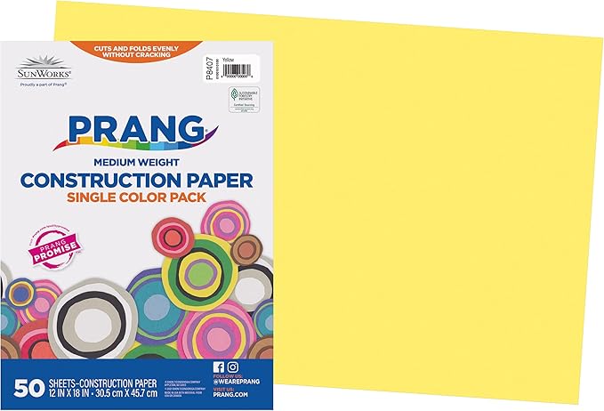 Prang (Formerly SunWorks) Construction Paper, Yellow, 12" x 18", 50 Sheets