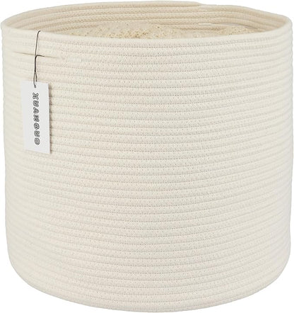 XUANGUO Cotton Rope Basket For Girls Boys Kids 16”X14” Baby Laundry Baskets Nursery Bin Round Woven Basket Organizer For Storage Toys Blankets Shoes Clothes white