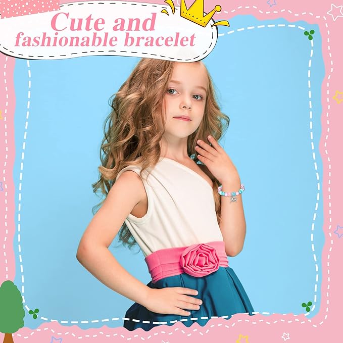 12 Pieces Horse Party Favors Bracelet for Girls Gifts 6 Inch Horse Beaded Bracelet with 12 Small Drawstring Gift Bags Pink Mesh Bags Kids Bracelet for Christmas Wedding Baby Shower Party Supplies