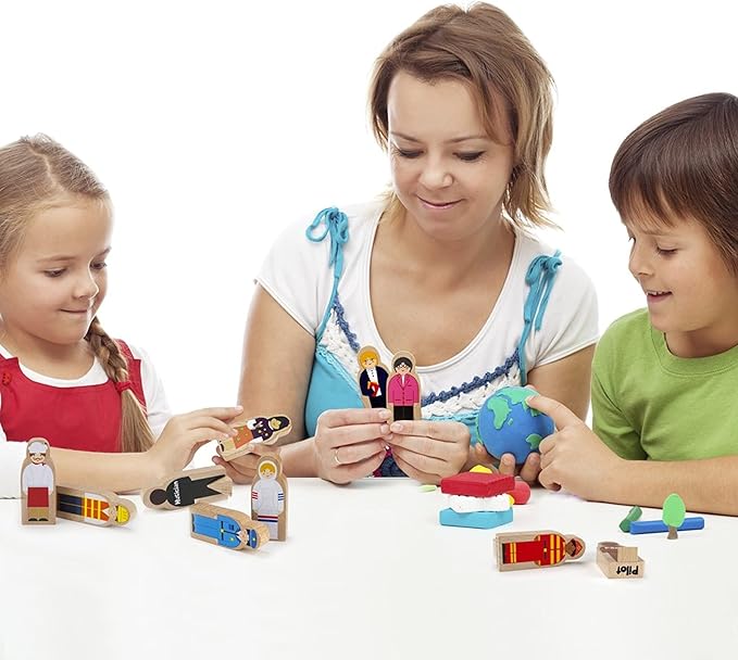Little Professionals Wooden Character Set - Cute Wood Block People Toys for Kids & Toddlers - Open Ended STEM Pretend Play & Educational Games for Children, Boys & Girls (15-Pieces)