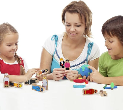 Little Professionals Wooden Character Set - Cute Wood Block People Toys for Kids & Toddlers - Open Ended STEM Pretend Play & Educational Games for Children, Boys & Girls (15-Pieces)