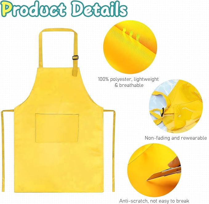 20Pcs Kids Chef Aprons Bulk, Child Aprons Art Aprons Set, Adjustable Children Kitchen Chef Aprons with 2 Pockets for Boys Girls Cooking Painting, 20 Color(L for 7-13 Age)