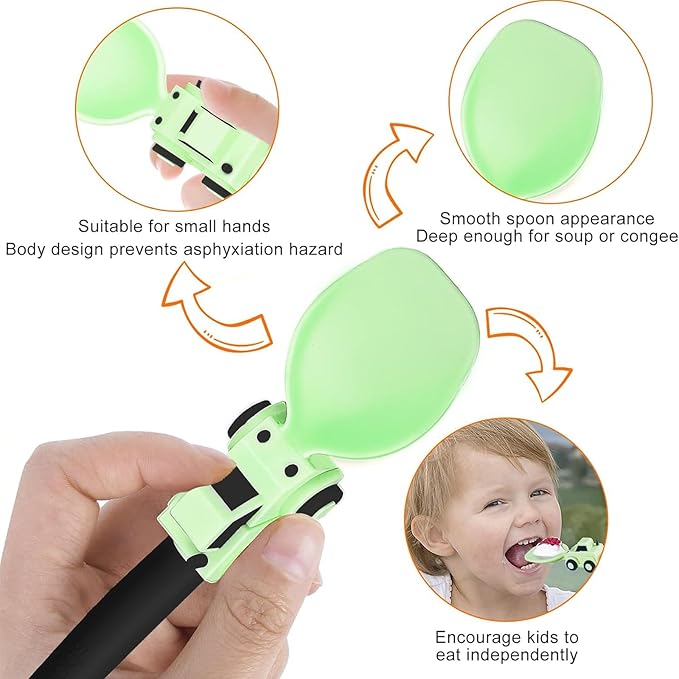 Construction Toddler Utensils - Toddler Forks and Spoons - Kids Spoon and Fork Set - Suitable for Kids Utensils - Baby Utensils, Portable Utensils Set for 1 2 3 4 5 year old Toddlers, Green