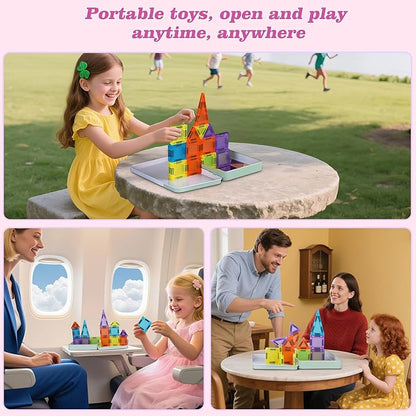 Mini Magnetic Tiles- 50PCS Travel Magnet Tiles with Iron Box, Portable Magnetic Block for Kids Ages 3+, STEM Sensory Creativity Travel Toys, Gifts for Children's Day Kids with Autism Boys & Girls