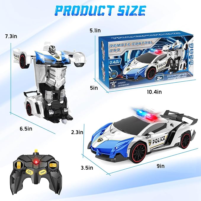 Dolanus Remote Control Car - Transform Police RC Cars, Robot Toys for Ages 5-7, Kids Toys, 4 Year Old Boy Toys, Birthday Gifts for Boys Kids Toddlers, Toys for 3 4 5 6 7 8 10 12 Years Old Boy- Blue