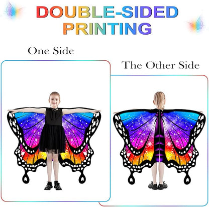 Butterfly Wings For Girls, Double-Sided Fairy Wings, Halloween Costumes for Kids, 3PCS Butterfly Cape Set.