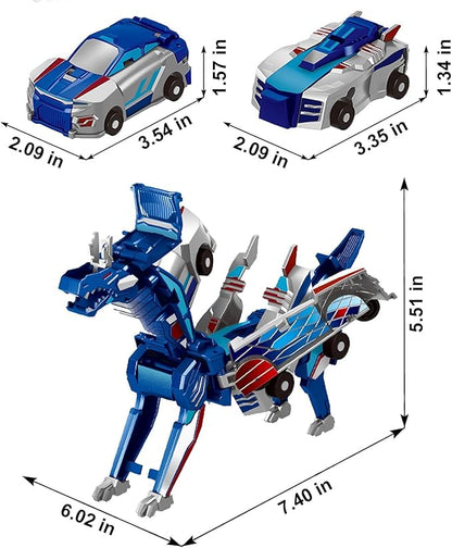 Aimery Collision Transforming Dinosaur Car Toy, 2 Magnetic Cars Convert into Dinosaur Toys,Dino Robot Toy, Boys Toys,Kids Toys, Party Birthday for Kids (Blue)