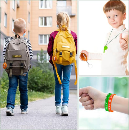 146 Pcs Football Party Favors, Sports Party Supplies with Cup Straw Football Keychain Tattoo Sticker Slap Bracelet Whistle Treat Bag Gifts for Classroom Rewards Football Birthday Party (Football)