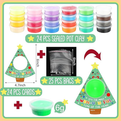 Tioncy 24 Pack Christmas Air Dry Clay Kit Gifts for Kids Christmas Goodie Bag Stuffers Christmas Classroom Prizes Bulk Christmas Stocking Stuffers Modeling Clay Kids Art Crafts Gift for Xmas