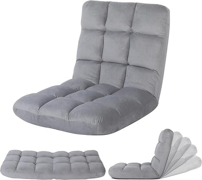 YSSOA Floor Chair Folding with Back Support Convertible Comfy Chair Memory Foam Padded Sleeper Recliner Sofa Chair Gaming Chair Floor for Bedroom Working Meditation Reading Adults Kids Grey