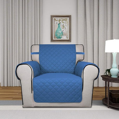 PureFit Reversible Quilted Sofa Cover, Water Resistant Slipcover Furniture Protector, Washable Couch Cover with Non Slip and Elastic Straps for Kids, Dogs, Pets (Chair, Blue/Ivory)