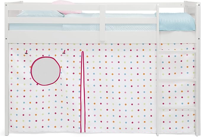 Delta Children Twin Loft Bed with Guardrail and Ladder + Tent [Bundle], White/Dots