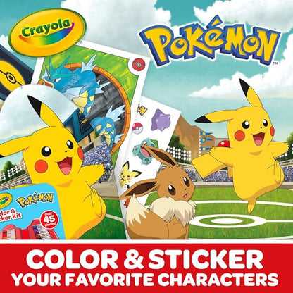 Crayola Pokemon Art Kit for Kids (45pcs), Pokemon Coloring Book Pages, Pokemon Stickers for Kids, Pokemon Toys, Holiday Gift, Ages 4+