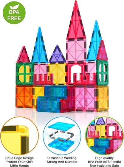Jasonwell Magnetic Tiles Building Blocks Set for Boys Girls Preschool Educational Magnet Construction Kit Stacking STEM Toys Christmas Birthday Gifts for Kids Toddlers 3 4 5 6 7 8 9 10 + Year Old