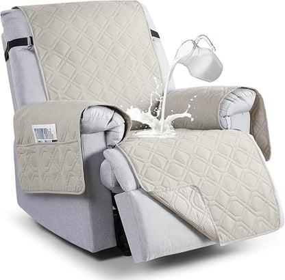 VANSOFY 100% Waterproof Recliner Chair Covers, Recliner Cover Non-Slip Dog Chair Cover Furniture Protector Washable Slipcover with Pocket, Elastic Straps for Pets, Dogs(Beige, 28")