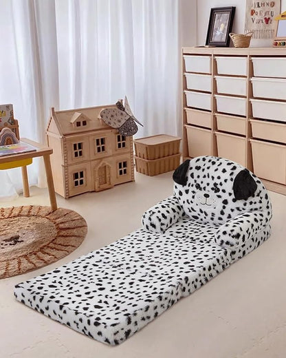 MOONBEEKI Comfy Toddler Chair, Kids Couch Fold Out to Lounger, Foldable Baby Sofa Plush for Girl and Boy Age 18 Months and Up （Dalmatian）