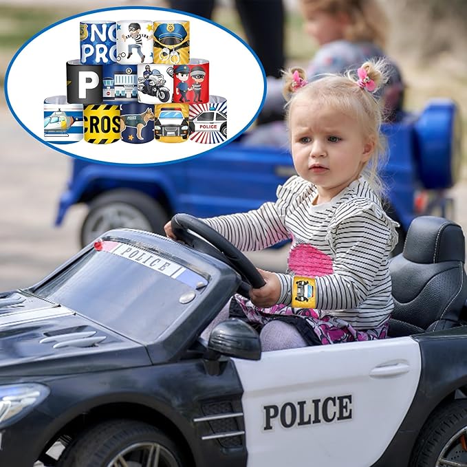 48PCS Police Party Favors Police Slap Bracelets Police Bracelets Wristbands for Police Themed Birthday Party Supplies Gifts Decorations Kids Classroom Rewards Prizes Carnival Christmas