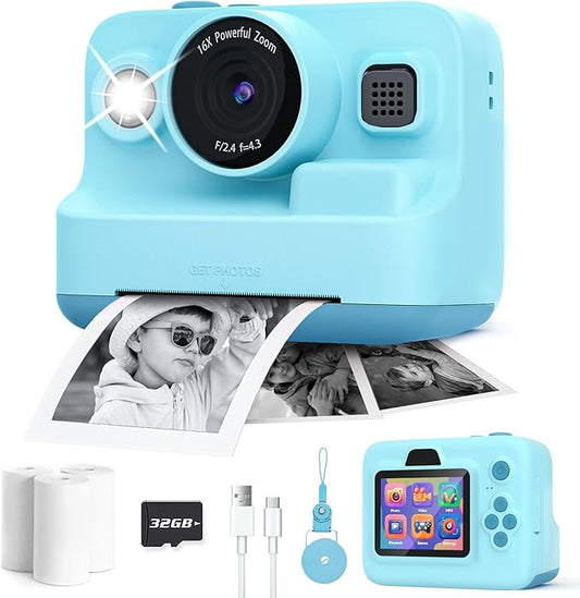 Kids Camera Instant Print,1080P Kids Instant Cameras That Print Photos,Christmas Birthday Gifts for Girls Age 3-12,Portable Toy for 3 4 5 6 7 8 9 10 Year Old Girls Boys-Blue