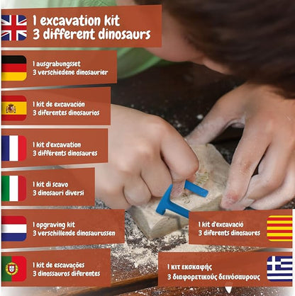 Science4you Dinosaur Fossil Excavation 3 in 1 - Fossil Digging Kit for Kids: T-Rex & Triceratops & Stegosaurus, 3 Dinosaurs Toys for Kids, 37 Pieces, Toys, Games, Gifts for 6+ Year Old Boys and Girls