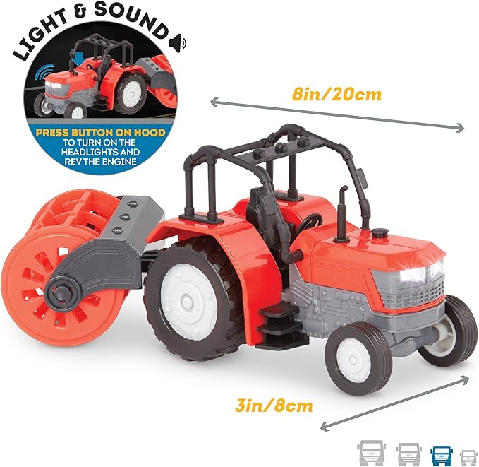 Driven Farm Tractor Toy with Detachable Rotary Hoe & Realistic Engine Sounds - Light-Up Headlights & Interactive Features - Educational Vehicle Toys for 3 Year Old Boys - Batteries Included