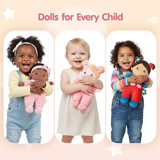 OUOZZZ Soft Baby Doll 10" - Hispanic First Birthday Toys for 1 Year Old Girl, Ideal 1 Year Old Girl Gifts & Baby Girl Gifts, Snuggle Buddy for Infants Brown Skin