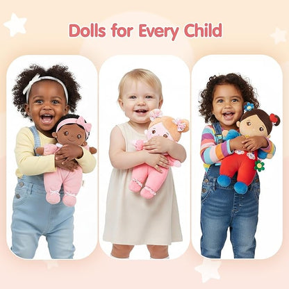 OUOZZZ Soft Baby Doll 10" - Hispanic First Birthday Toys for 1 Year Old Girl, Ideal 1 Year Old Girl Gifts & Baby Girl Gifts, Snuggle Buddy for Infants Brown Skin